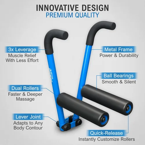 Miniatura 5 de DoubleUP Kit de terapia de rodillos - Masajeador muscular con control de presión de acción de palanca y rodillos de cambio rápido Azul