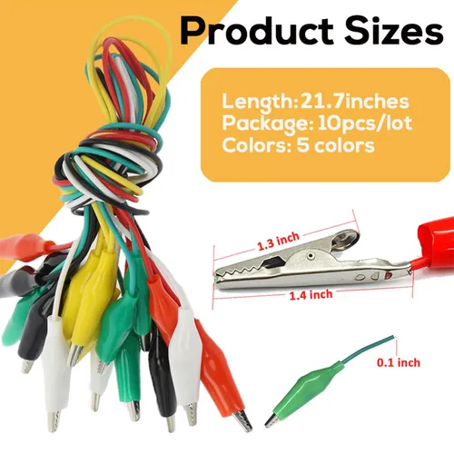 Miniatura 2 de 10 clips eléctricos de cocodrilo de alta calidad, 5 cables de prueba de colores con sondas de prueba, cables de puente de cocodrilo con clips