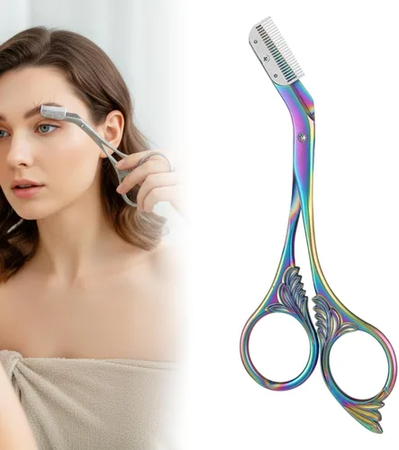 Miniatura 7 de Tijera recortadora de cejas con peine, tijeras de cejas para mujeres, cortador de cejas de precisión de acero inoxidable, herramienta de maquillaje