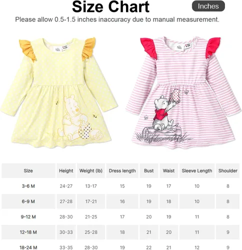 Miniatura 7 de Disney Winnie The Pooh - Vestido de manga larga con volantes, estampado para niñas de 2 a 6 años