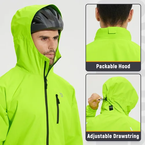 Miniatura 4 de BALEAF Chaqueta impermeable de ciclismo para hombre, rompevientos, plegable, equipo de correr, ligero, reflectante