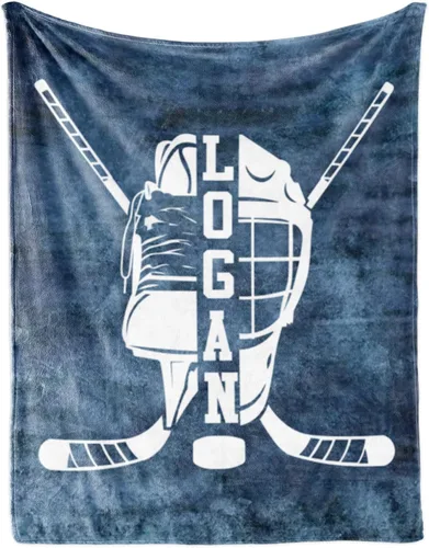 Dyoart Manta de hockey con número de nombre personalizado: regalo personalizado para bebés de 0 a 3 meses, ropa de cama esencial para niños Hockey03