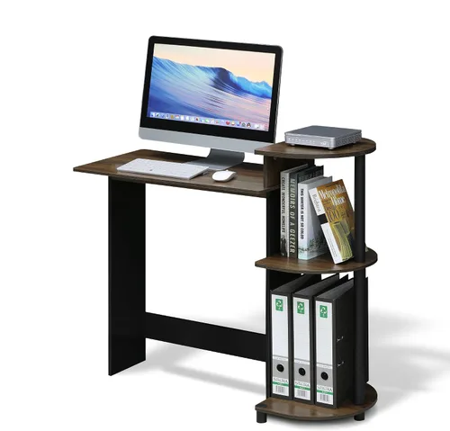 Miniatura 6 de Furinno - Escritorio compacto para computadora con estantes, Tablero de partículas, Columbia Nogal/Negro