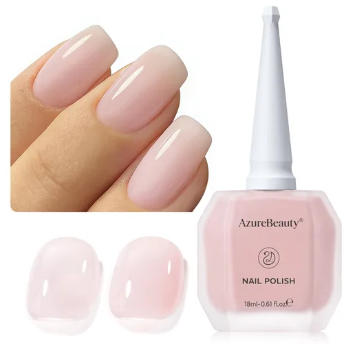 AZUREBEAUTY Esmalte de uñas rosa gelatina de 0.6 fl oz, esmalte regular transparente melocotón claro | Semi-Translucent Color Quick Dry Natural Toe