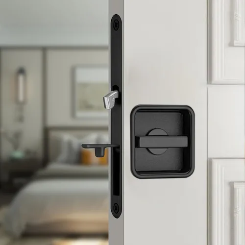 Miniatura 9 de Juego de herrajes para cerradura de puerta de bolsillo, manija de privacidad con tirador oculto y pestillo empotrado, apto para puertas de madera