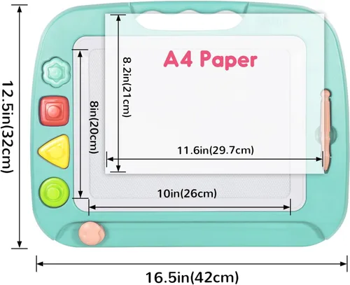 Miniatura 2 de SGILE -Pizarra magnética para dibujar grande de 4 colores y con 4 sellos, juguete para aprendizaje, regalo para niños mayores de 36 meses, 16x13