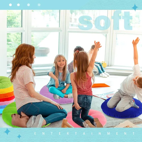 Miniatura 5 de Gerrii 12 cojines de suelo para aula con asas, cojines flexibles para asiento de suelo, almohadas para sillas escolares en casa, escuela, aula