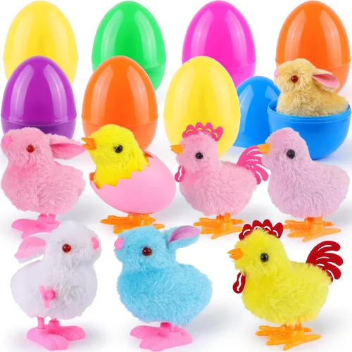 Paquete de 8 huevos de Pascua gigantes rellenos de juguetes de cuerda, huevos de Pascua rellenos con juguetes en el interior, rellenos de cesta de