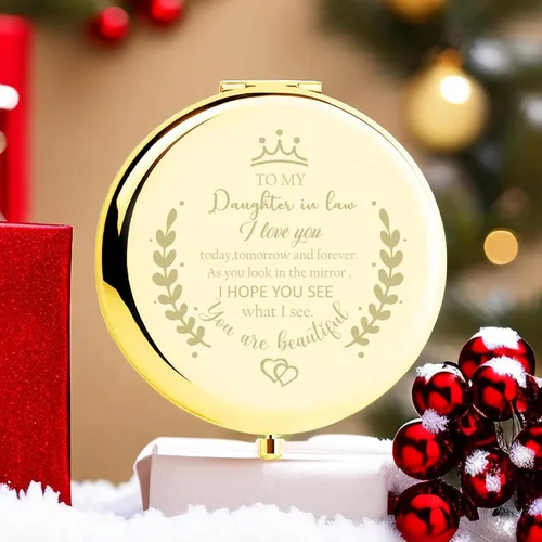 Miniatura 3 de Soulpetals Regalos para nuera, espejo compacto para nuera, regalos de suegra para boda, cumpleaños, Navidad (dorado)
