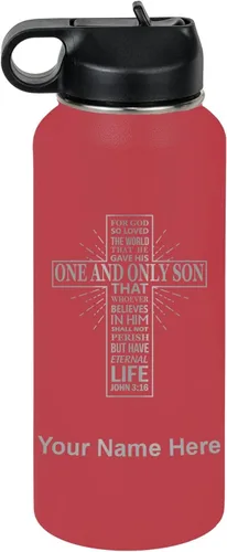 Miniatura 35 de LaserGram Botella de agua personalizada, versículo bíblico John 3-16, acero inoxidable de doble pared aislada al vacío con popote superior, regalo