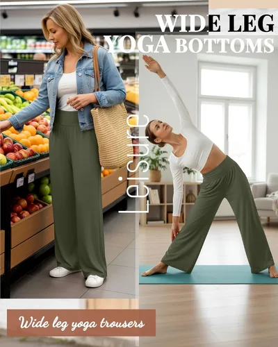Miniatura 53 de Neer - Conjunto de 3 pantalones de yoga de pierna ancha para mujer - Pantalones deportivos cómodos, holgados, de cintura alta y casuales
