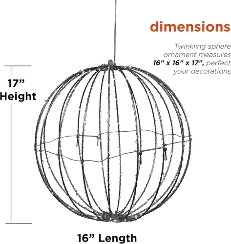 Miniatura 3 de Alpine Corporation Adorno colgante de metal plegable para interiores y exteriores de 16 pulgadas de alto, con luces LED blancas cálidas, decoración