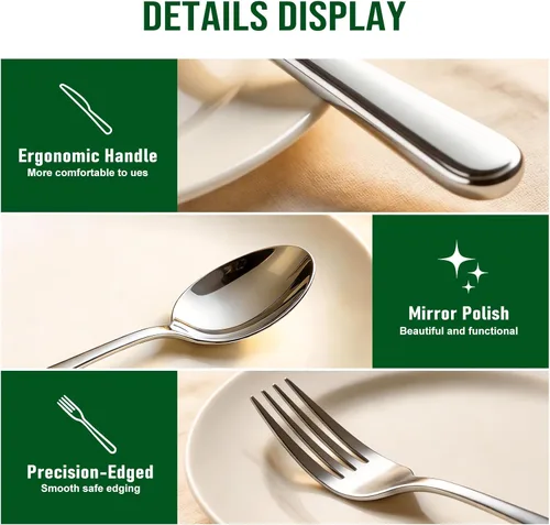 Miniatura 6 de ENLOY - Juego de cubiertos de 20 piezas de acero inoxidable, juego de cubiertos de cocina para 4, incluye cuchara tenedor y cuchillo, pulido