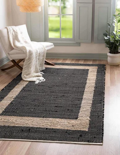 Unique Loom Chindi Jute Collection - Alfombra rectangular (9 x 12 pies 2 pulgadas, color negro/azul marino)