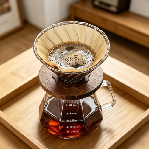 Miniatura 2 de BeeCa Manual pour over coffee maker, 20Oz+50 Filters, 1-4 Cup Non-slip walnut grip, No plastic taste, Space-saving design, Dishwasher safe