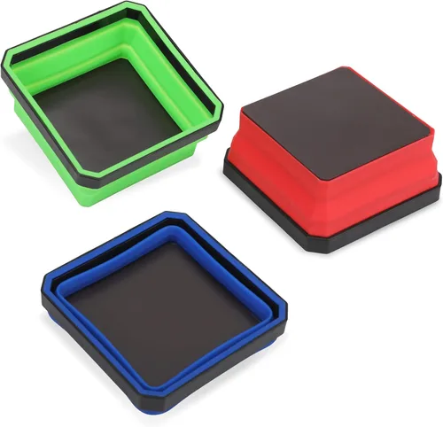 Miniatura 10 de PR1ME Juego de Bandejas Magnéticas Plegables para Piezas, Bandeja Magnética Plegable, 3 Piezas de Cuencos Cuadrados de Silicona de 4.25 Pulgadas