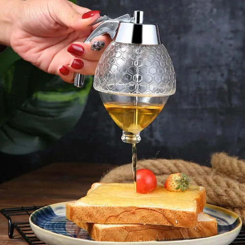 Miniatura 4 de Dispensador de miel, dispensador de jarabe, dispensador de jarabe acrílico, hermoso tarro de miel de nido de abeja, tarro de miel con soporte