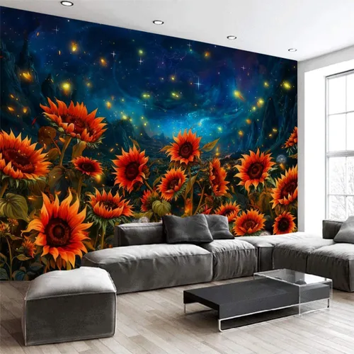 Miniatura 3 de FENDROM Tapiz de paisaje de girasoles, galaxia, luna, estrellas, paisaje, arte de pared, decoración de pared natural para dormitorio, sala de estar