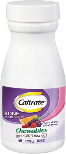Miniatura 13 de Caltrate Chewables 600 Plus D3 Plus Minerals Suplemento de vitamina D de calcio, cereza, naranja y fruta, 90