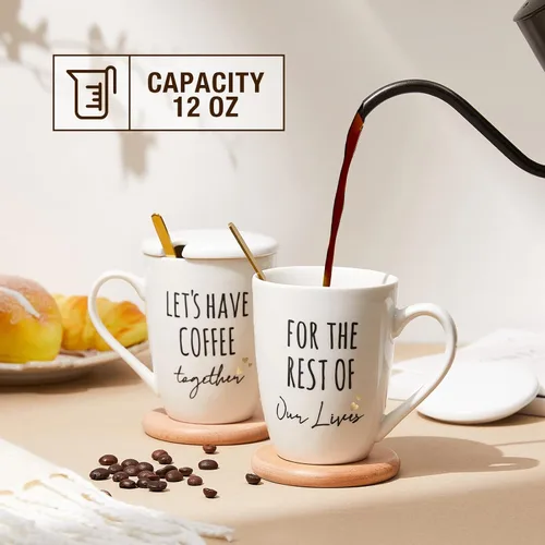 Miniatura 12 de AW BRIDAL Juego de 2 tazas de café únicas de cerámica para parejas recién comprometidas, 12 onzas, regalo de despedida de soltera para novia