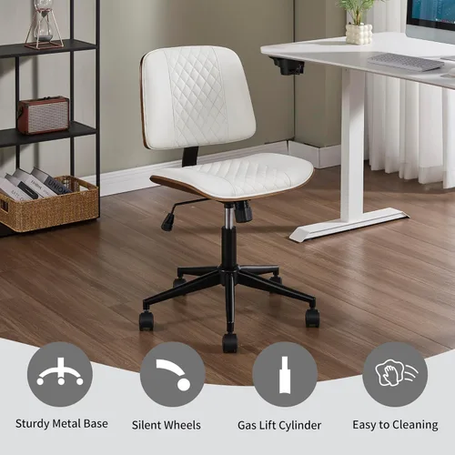 Miniatura 7 de VipDesk Silla pequeña de oficina en casa, silla de escritorio sin brazos con respaldo medio con giro de 360° y ruedas, silla de computadora moderna