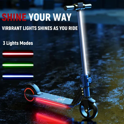 Miniatura 3 de Classic Foldable Electric Scooter for Kids, Bright Front Lights, Shining Pedal Lights, LED Display, Dual Brakes 150W Motor Kids Electric Scooter