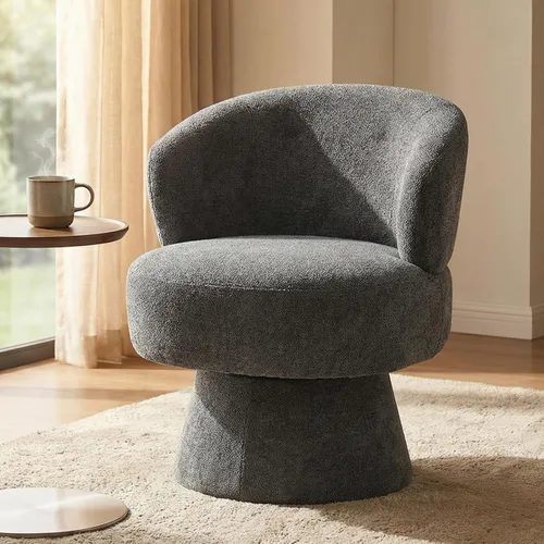 Miniatura 18 de Silla giratoria de 360° con respaldo curvo, moderna silla redonda tapizada de felpilla blanca, sillón tipo cubo para espacio pequeño, sala de estar