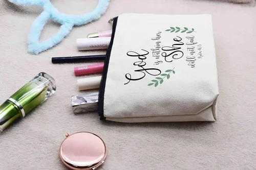 Miniatura 7 de LIBIHUA Bolsa de maquillaje para mujer, bolsa de cosméticos regalos para ella, bolsa de viaje femenina, Beige natural, 313-dios está dentro de ella