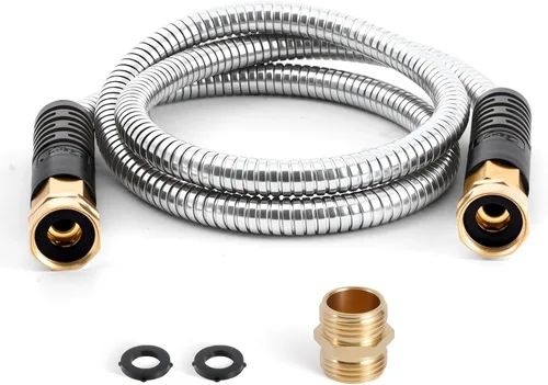 Miniatura 14 de Cesun Manguera de jardín corta de 3 pies, manguera de agua conductora de metal, resistente y ligera, tubo de agua de acero inoxidable para RV, al