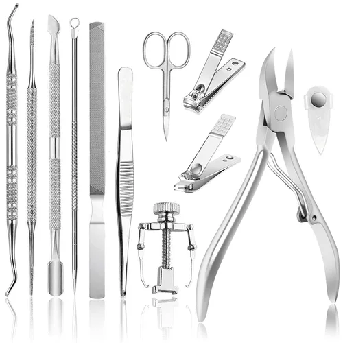 Miniatura 8 de JTIEO Cortaúñas para dedos de los pies, podólogo, cortaúñas para uñas gruesas, kit de uñas de acero inoxidable para uñas encarnadas (plateado)