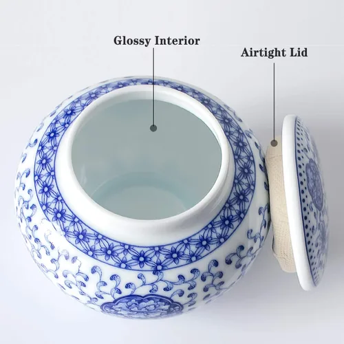 Miniatura 2 de Dahlia Bote de té de porcelana azul y blanco para té suelto, hermético Jingdezhen Tea Caddy, peonía 250 ML