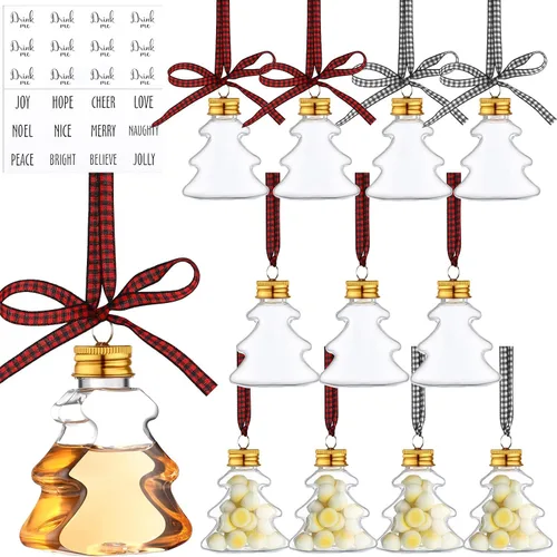 Miniatura 9 de Kajaia 12 bolas de alcohol de Navidad, adornos de árbol rellenables de Navidad con calcomanías de cinta de cuadros de búfalo, adornos de plástico