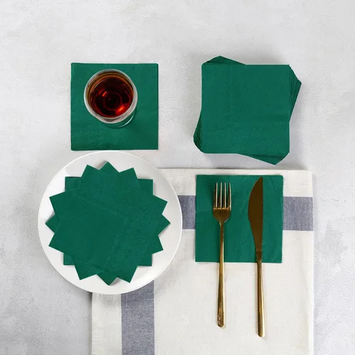 Miniatura 5 de 100 paquetes de servilletas de cóctel de 2 capas, servilletas de postre plegadas de 5 x 5 pulgadas, servilletas desechables para cena, boda, Verde