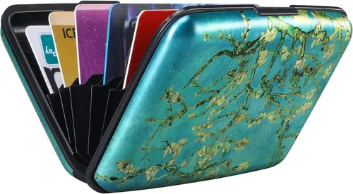 Miniatura 215 de ELFISH Mini cartera de aluminio RFID para tarjetas de crédito, funda de identificación de metal para hombres y mujeres, Happy Flower, Cartera Rfid