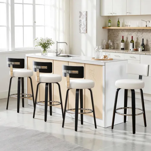 Miniatura 30 de Bekrvio Juego de 2 taburetes de bar giratorios con altura de mostrador, taburetes de cocina tapizados de piel sintética con respaldo, patas