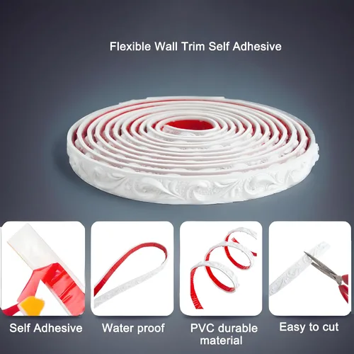 Miniatura 4 de Renueva la decoración del hogar con moldura de pared autoadhesiva y flexible de 16.4 pies x 0.8 pulgadas - Tiras de borde pelar y pegar con relieve