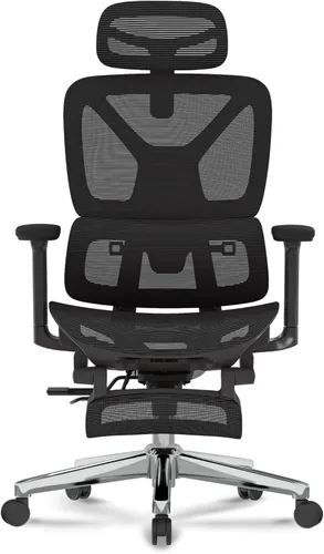 Miniatura 15 de ErgoChair Ultra, silla ergonómica de oficina con respaldo alto, soporte lumbar 2D, reposapiés, reposacabezas 3D, base de metal resistente, cómodo