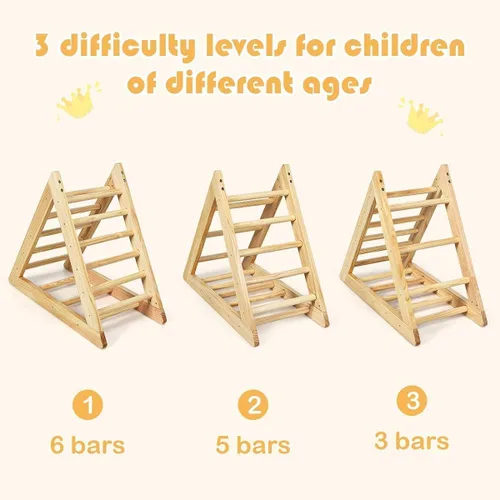 Miniatura 3 de GLACER Escalera triangular de madera para escalar, escalador triangular para niños pequeños con 3 escaleras de escalada diferentes para niños de 3