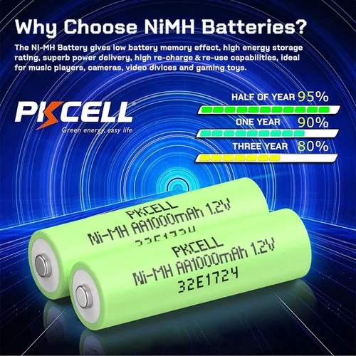 Miniatura 3 de PKCELL NiMH - Paquete de 6 baterías recargables AA, 1.2 V 1000 mAh de alta capacidad NiMH doble AA, batería de larga duración y precargada para 6