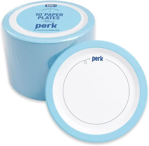 Miniatura 13 de Perk - Platos de papel de 9 pulgadas, 1000 unidades a granel, platos desechables sin revestimiento para cenas, fiestas y uso diario