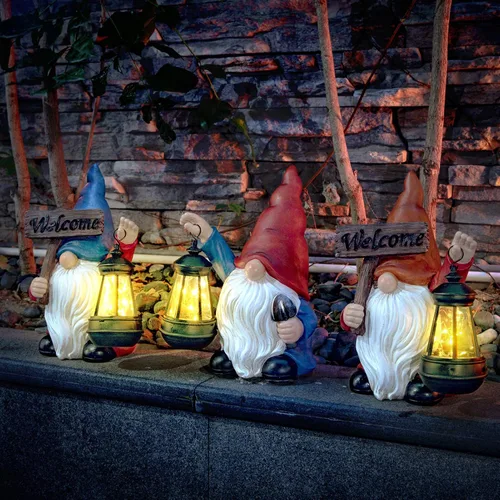 Miniatura 8 de Estatuas de gnomos de jardín para exteriores con pala, gnomo solar con farol, luces LED, decoración de terraza, Navidad, patio, césped, porche