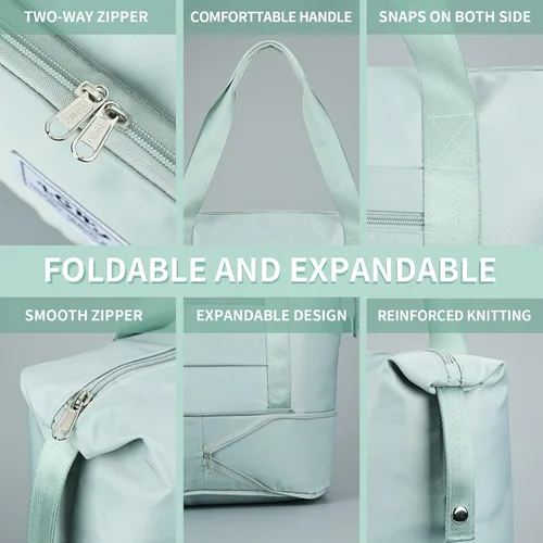 Miniatura 6 de ZGWJ Bolsa de viaje de lona, impermeable, plegable y expandible, bolsa de fin de semana para natación, deportes, gimnasio