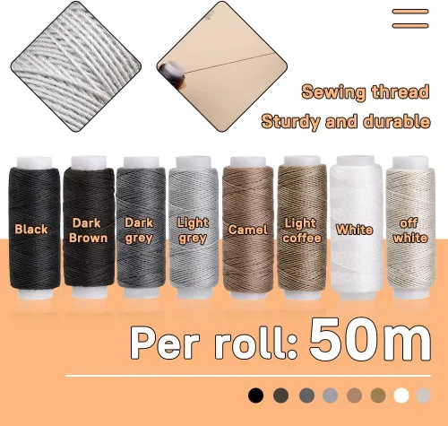 Miniatura 2 de Kit de costura de reparación de tapicería, kit de costura de cuero resistente, kit de trabajo de cuero con 8 hilos de tapicería, agujas de tapicería