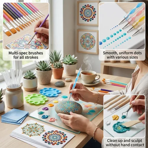 Miniatura 5 de Juego de herramientas de punteado de mandala, pintura de rocas, plantillas de pintura de puntos, juego de herramientas de pintura de bolas, kit
