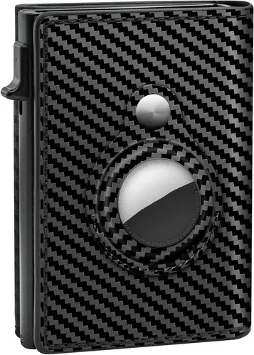 GAOCHALE Cartera de piel auténtica para hombre, con tecnología RFID, tarjetero minimalista para Apple AirTag (no incluye Airtag), Fibra de carbono,