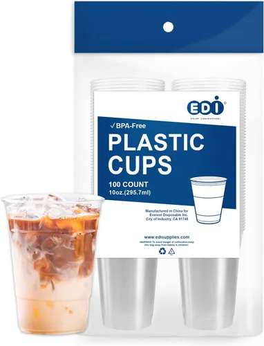 EDI Vasos de plástico PET desechables transparentes de 10 onzas, duraderos, resistentes a las grietas, sin BPA, apilables, paquete de 100