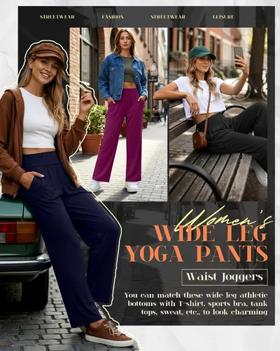Miniatura 6 de Neer - Conjunto de 3 pantalones de yoga de pierna ancha para mujer - Pantalones deportivos cómodos, holgados, de cintura alta y casuales