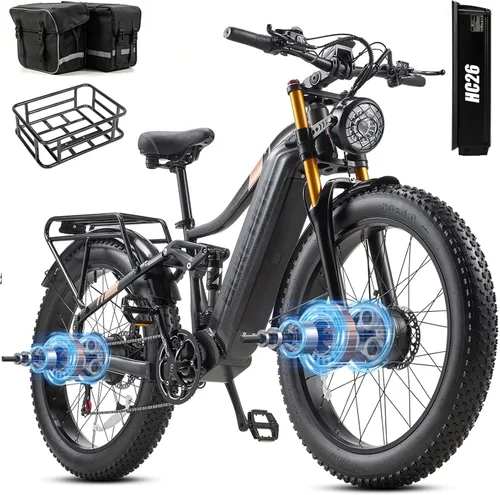 Miniatura 18 de 2026 AWD Electric Bike for Adults Dual Motor 5000W/3000W/1500W Peak 40MPH/30MPH Fast Ebike, Up to 65 /90 /160 Miles Long Range, 26" Full Suspension