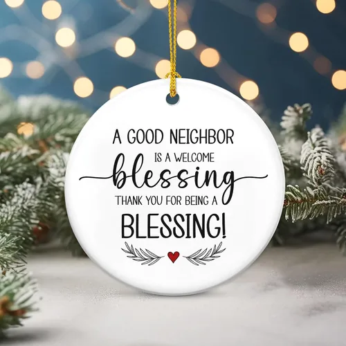 Miniatura 5 de Regalos de Navidad para Vecinos para Mujeres - Adornos de Navidad de Cerámica 2025 para Decoraciones de Árbol - Hola Vecino, Regalos de Amistad