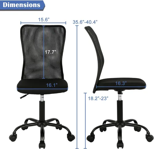Miniatura 2 de Silla de oficina pequeña, silla de escritorio sin brazos con ruedas, silla ergonómica para computadora con soporte lumbar, silla giratoria de malla